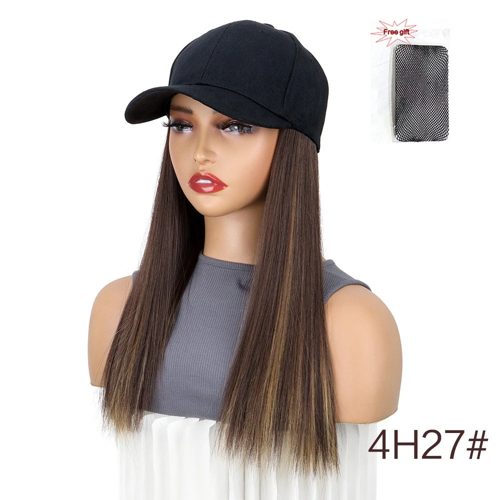 Adjustable Baseball Cap with Attached Long Straight Hair Wig - 7