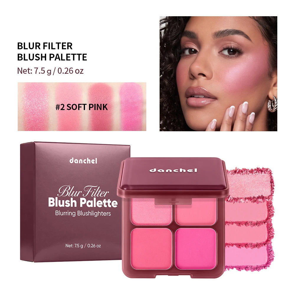 4-Shade Matte and Shimmer Blush Palette for Soft Focus Cheek Makeup - 19