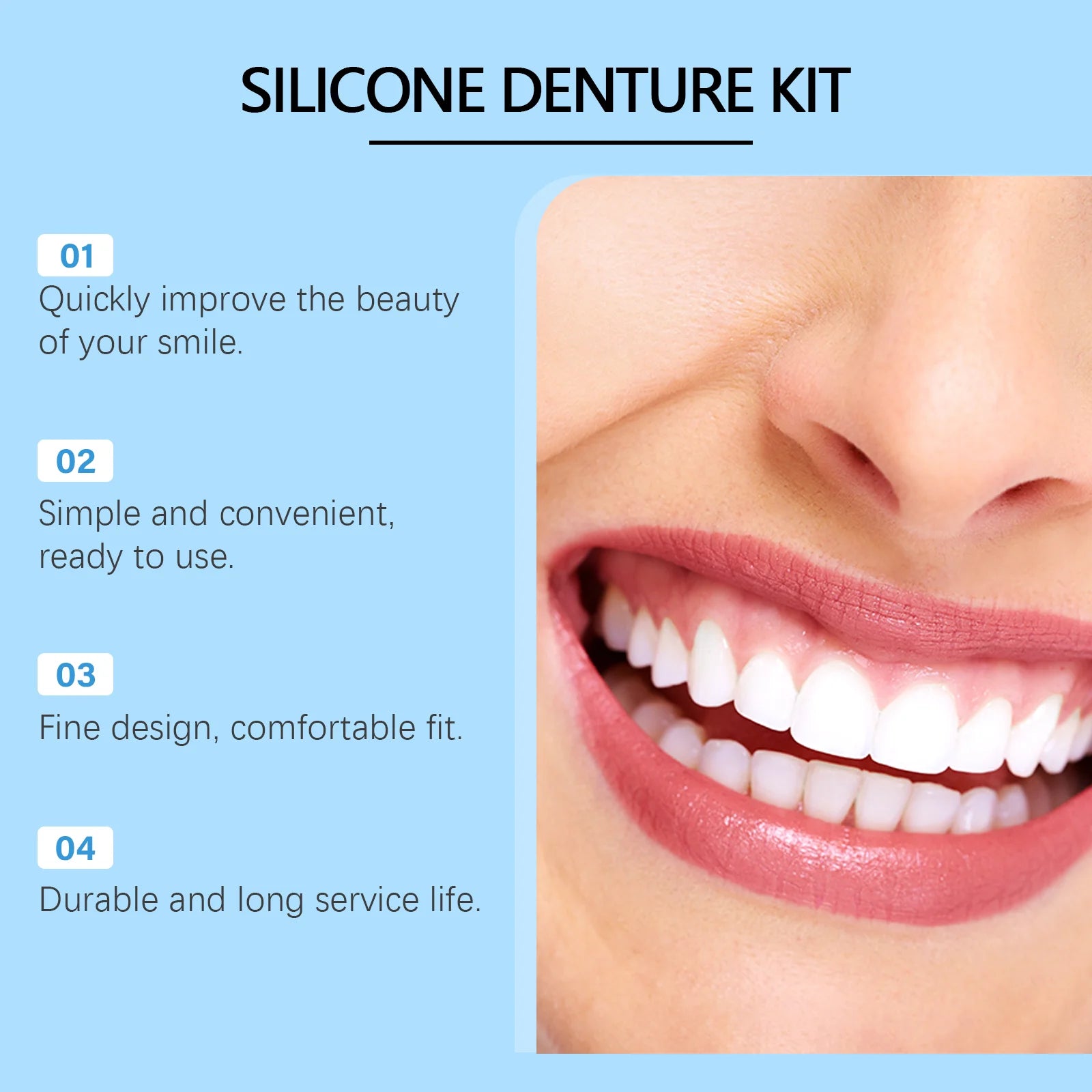 Comfortable Silicone Full Denture Set for Natural Looking Teeth Smile - 5