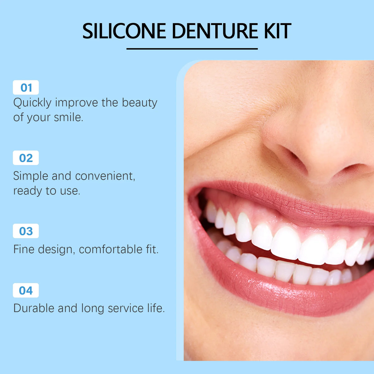 Comfortable Silicone Full Denture Set for Natural Looking Teeth Smile