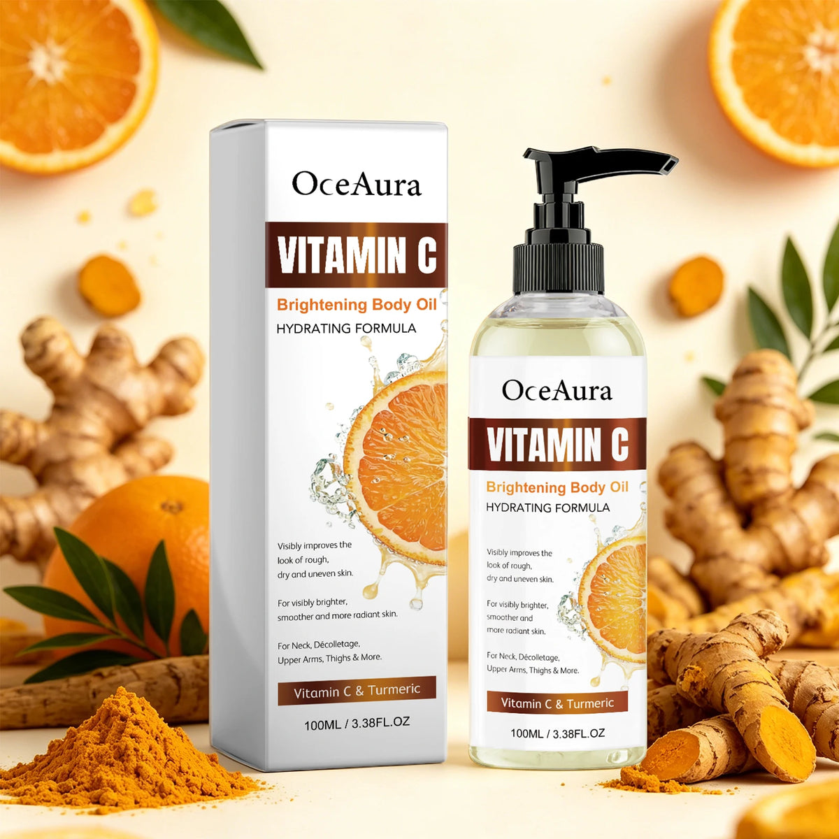 Turmeric and Vitamin C Brightening Body Oil for Hydrated Glowing Skin
