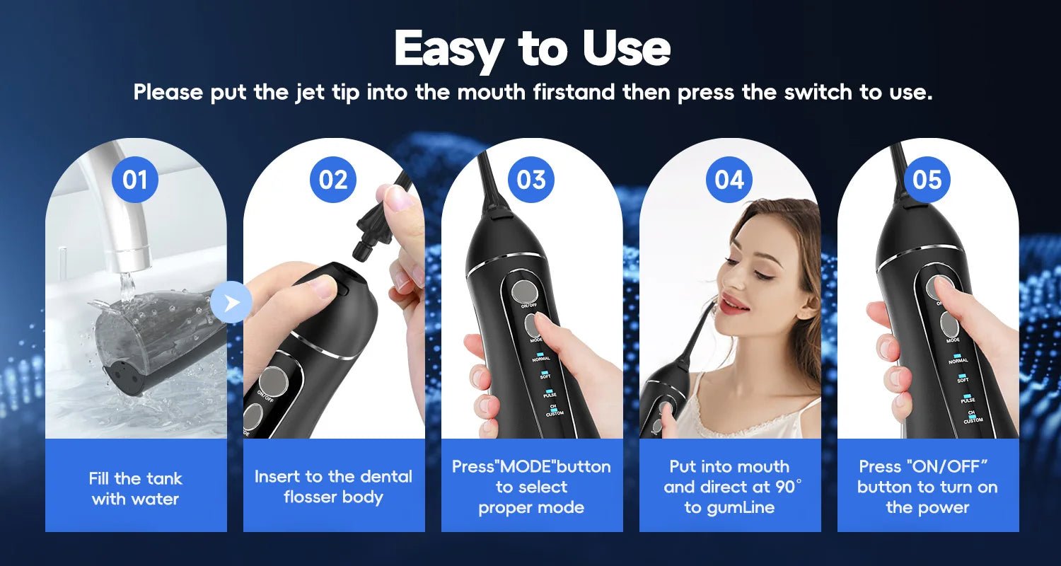 Cordless Water Flosser for Teeth with 4 Pressure Settings and 4 Jet Tips - 11
