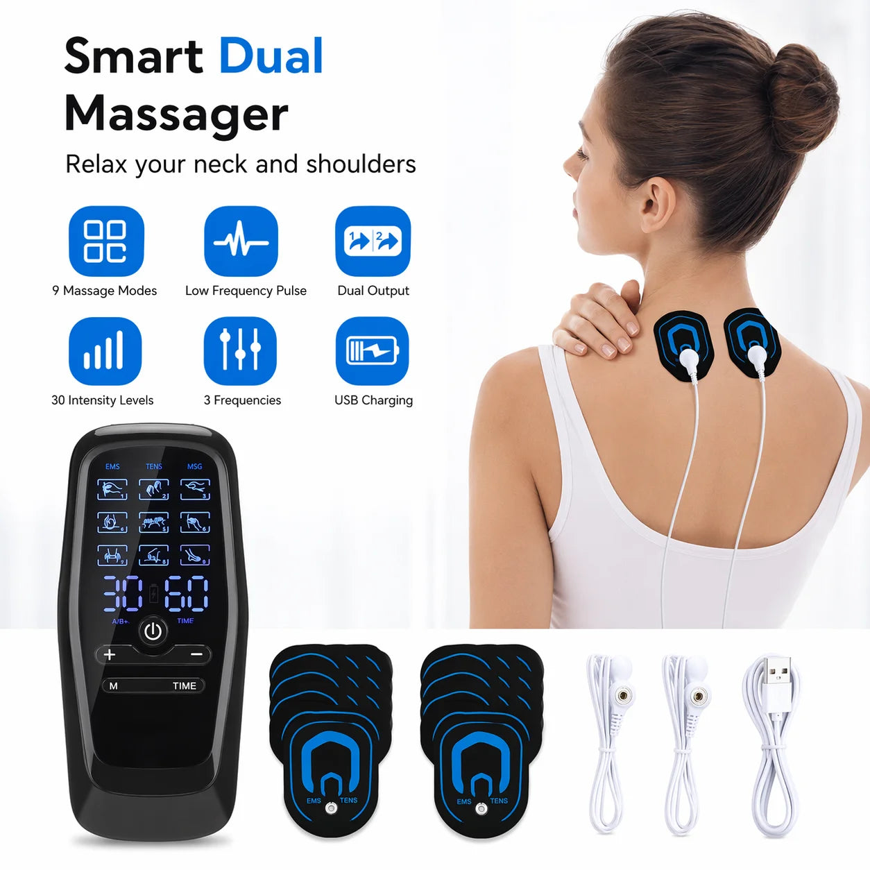 Portable Electric Dual-Channel TENS Body and Neck Massage Therapy Device - 7