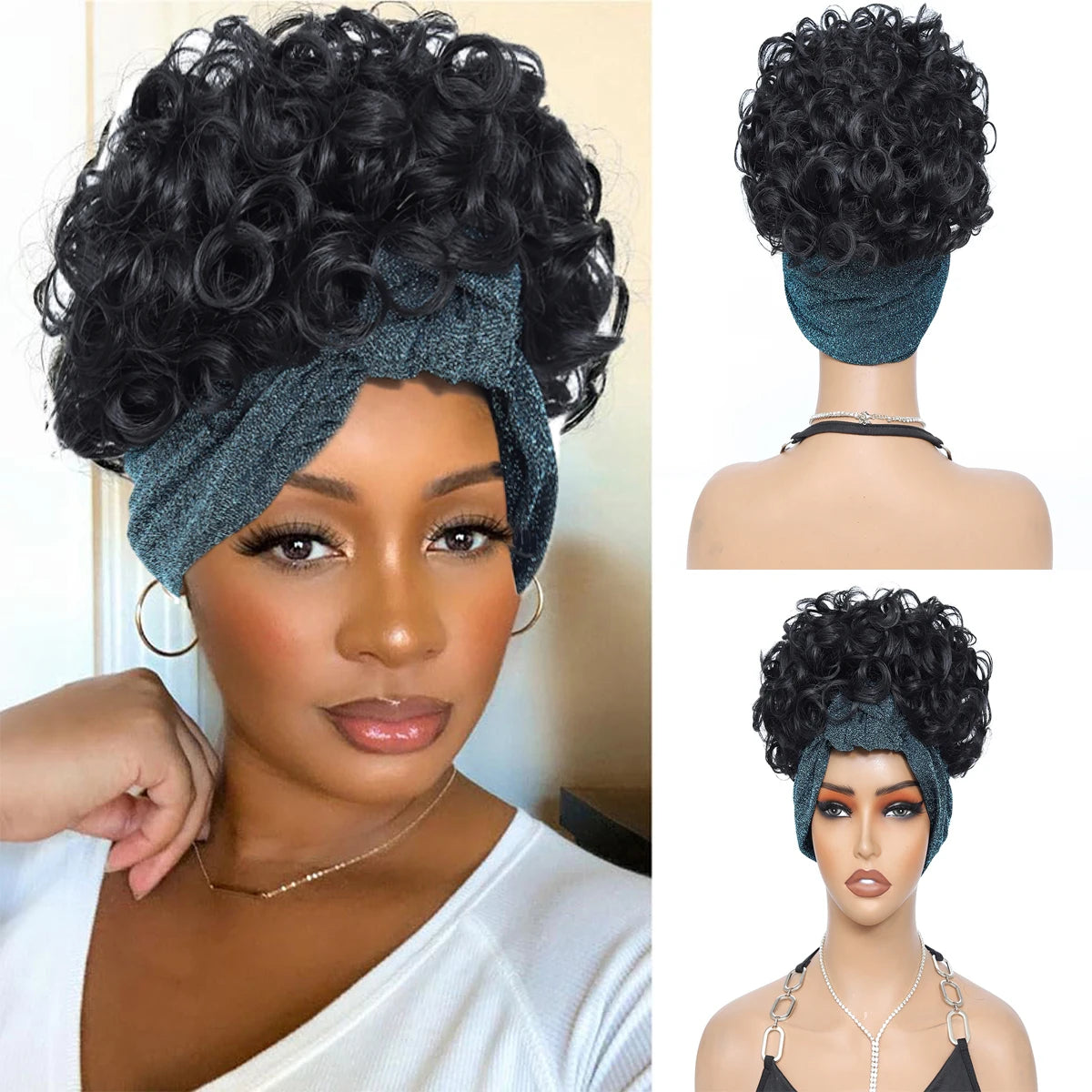 Short Curly Headband Wig for Daily Styling - 8