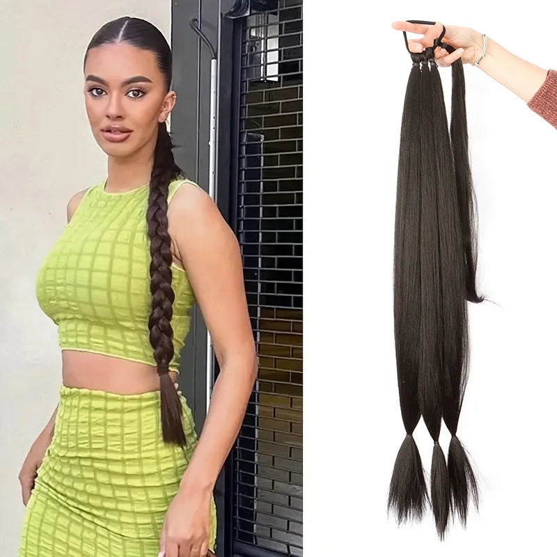 Long Straight Pre-Sectioned Braiding Ponytail Hairpiece for Women