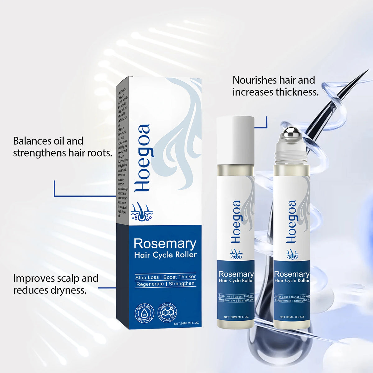 Rosemary Scalp Stimulating Roller Serum for Hair Growth and Thickness