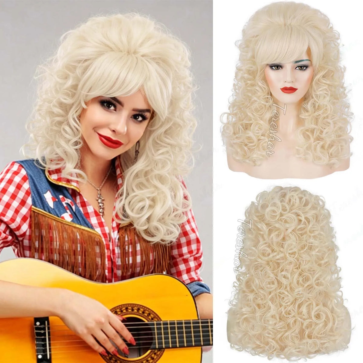 Retro 60s and 70s Voluminous Curly Beehive Costume Wig for Women