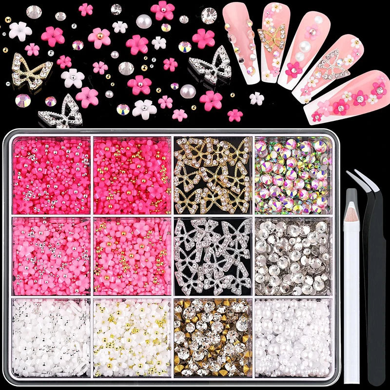 3D Mixed Bowknot and Flower Nail Art Decoration Charms Set