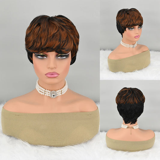 Short Curly Pixie Cut Synthetic Wig with Bangs