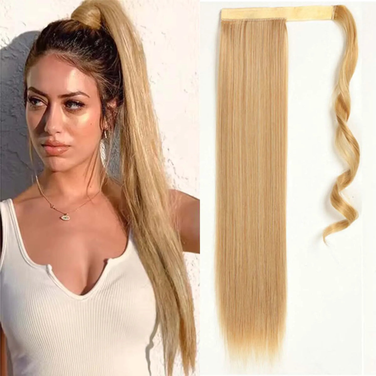 24 Inch Long Straight Wrap Around Ponytail Hair Extension for Women