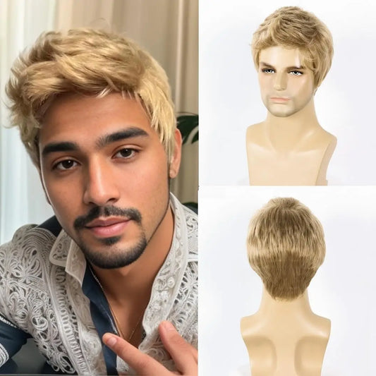 Short Blonde Synthetic Wig for Men Daily Wear and Cosplay