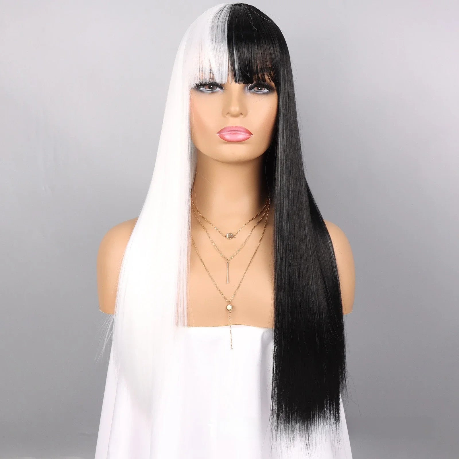 Black and White Two-Tone Synthetic Wig for Cosplay and Party - 18