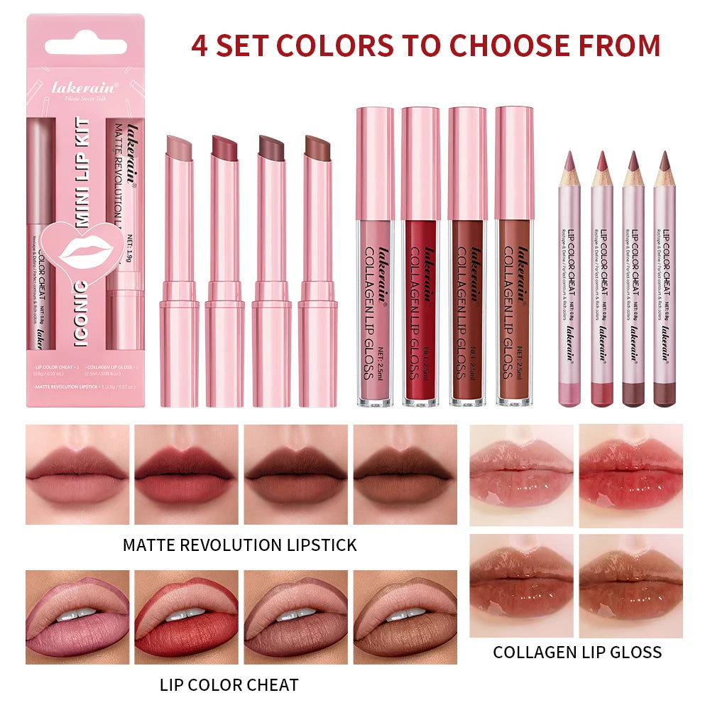 Professional 3-Piece Waterproof Matte Lipstick and Lip Gloss Makeup Set - 4
