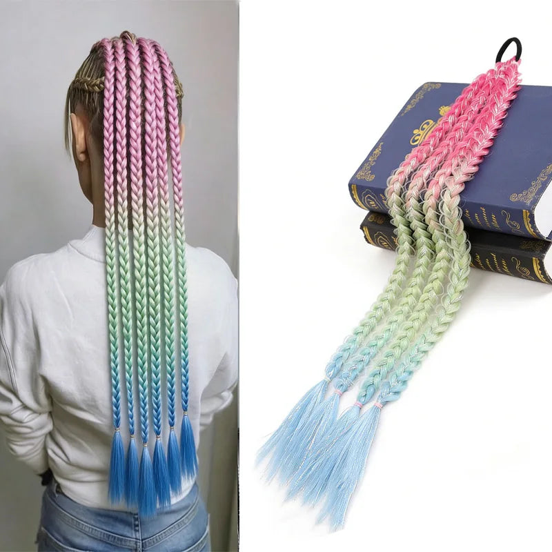 24-Inch Rainbow Gradient Braided Hair Extension for Parties