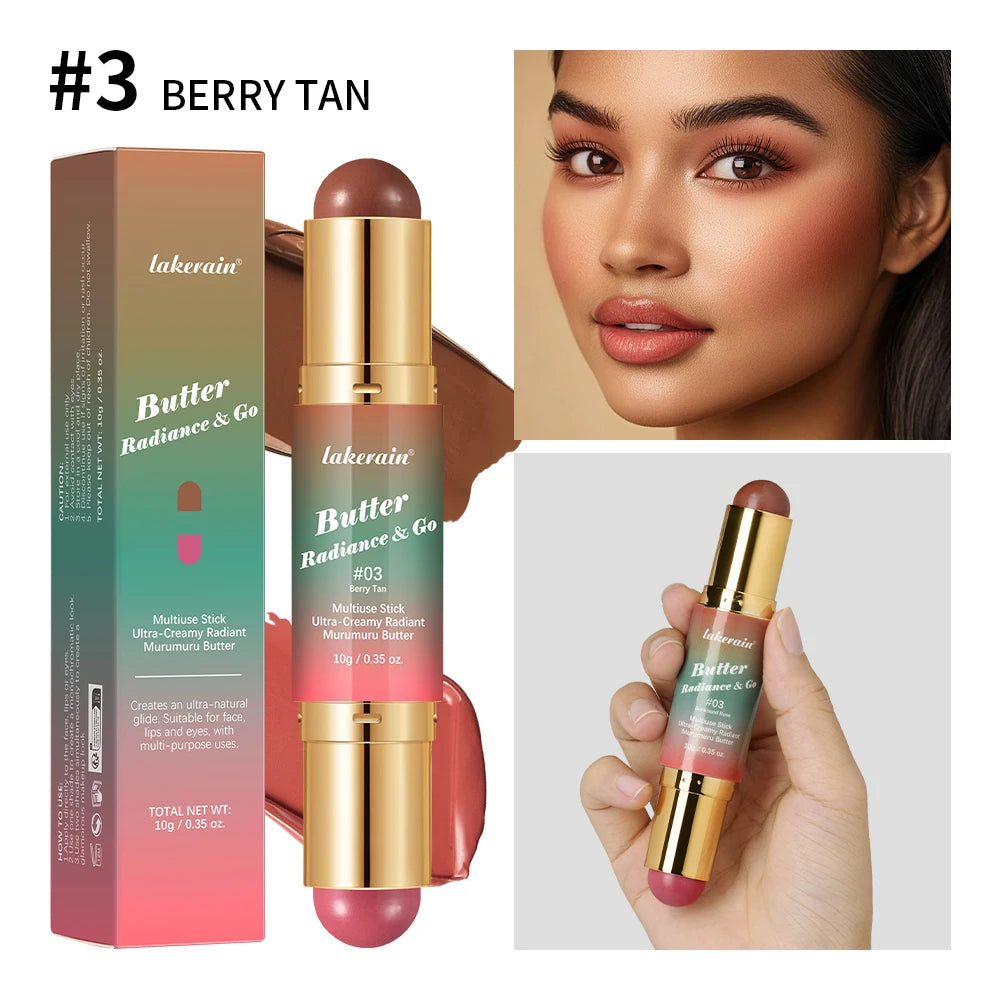 Double-Ended Cream Bronzer and Blush Stick for Face and Lips