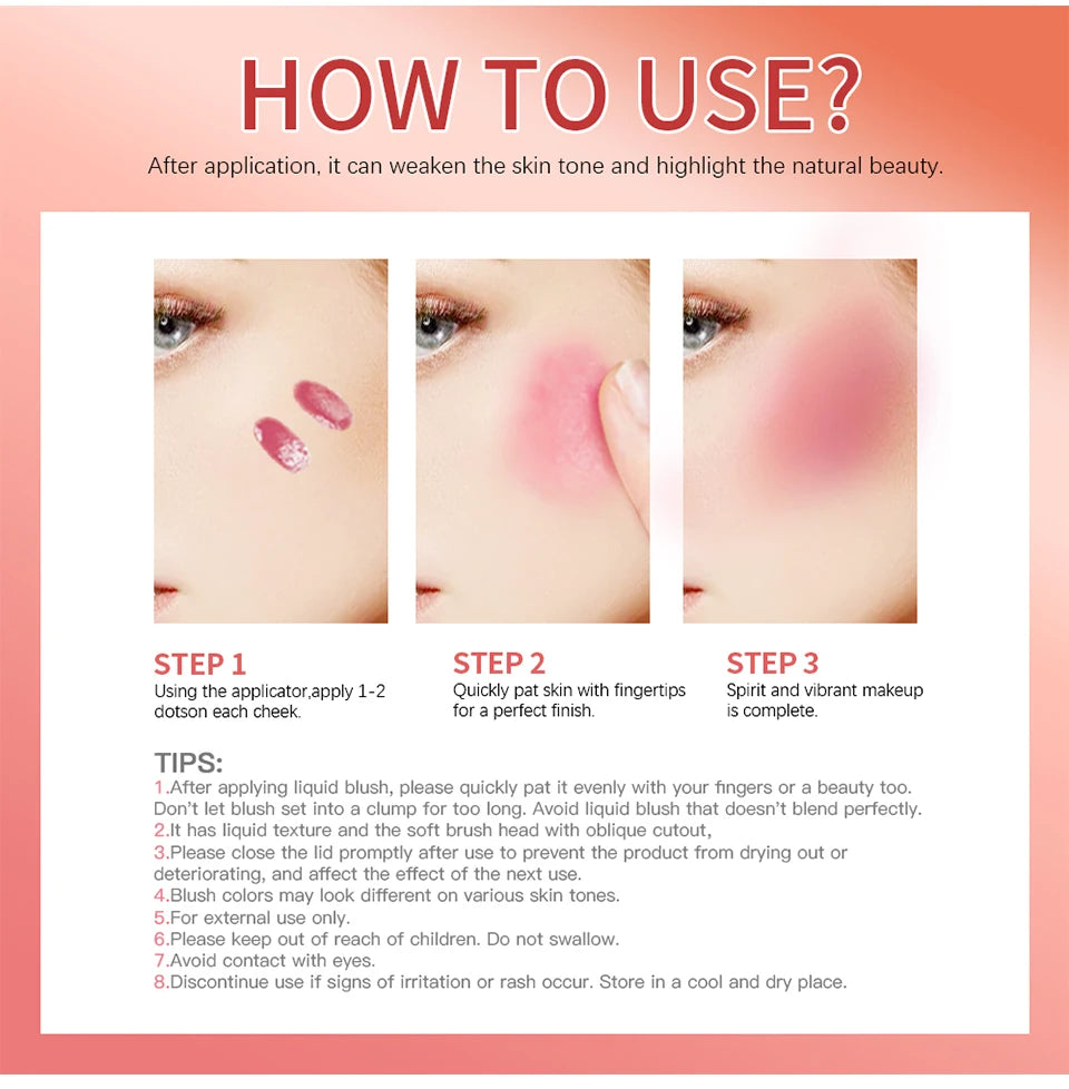 Waterproof Liquid Cheek Blush for Natural Long Lasting Dewy Makeup Glow - 15
