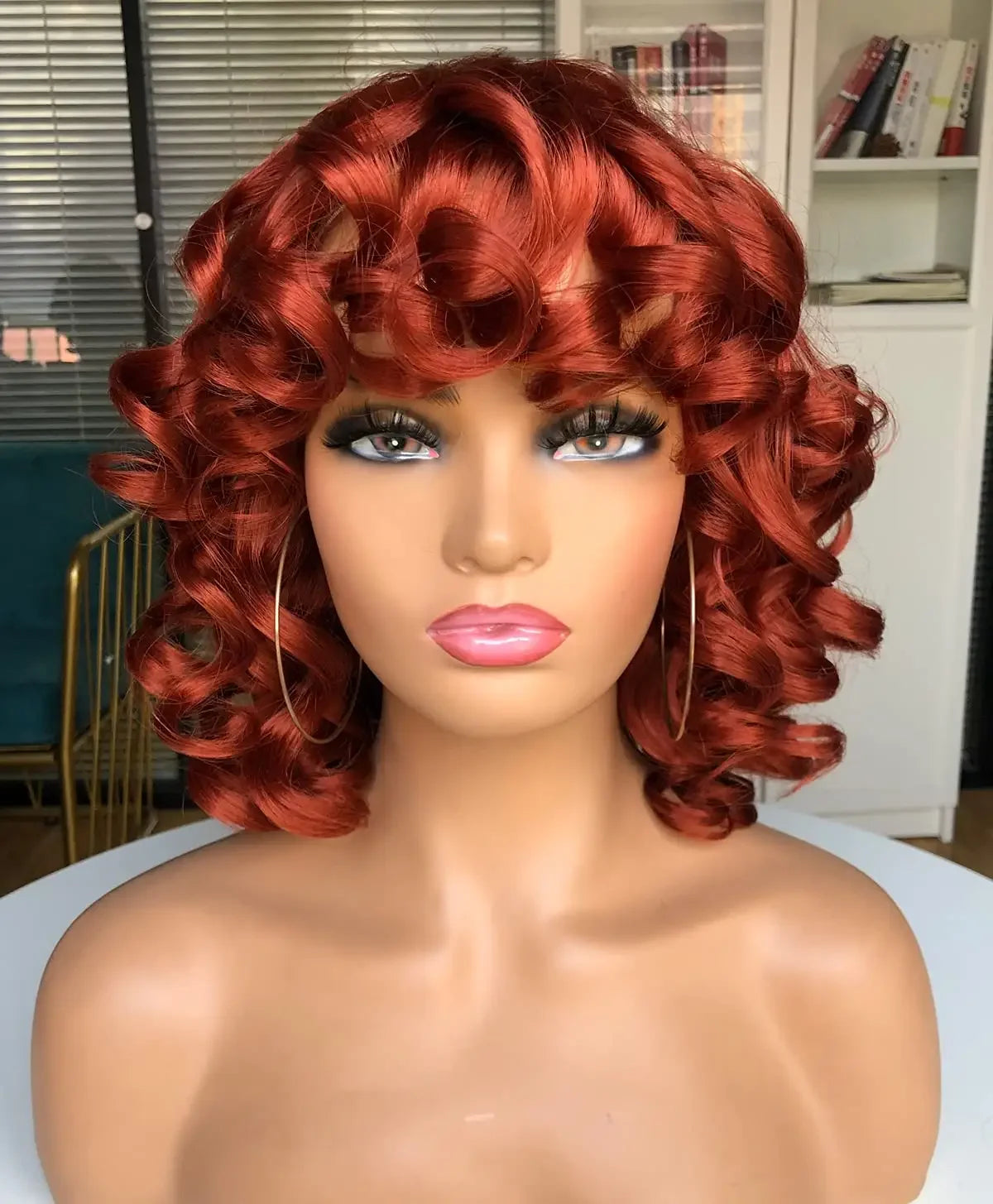 Short Afro Curly Wig with Bangs for Daily Wear - 11