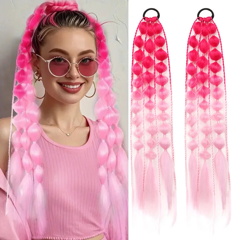 Colorful Bubble Braid Ponytail Extension for Quick Hairstyles