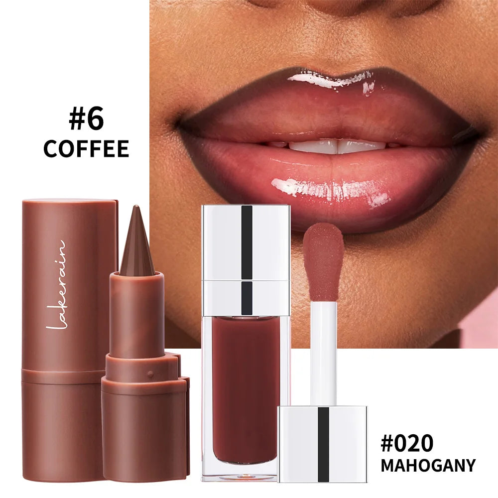 Hydrating Lip Liner and Gloss Combo Set for Defined Shiny Lips