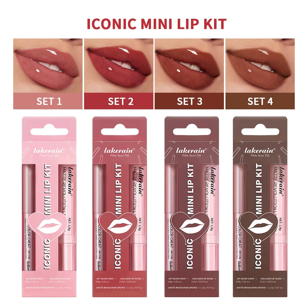 Professional 3-Piece Waterproof Matte Lipstick and Lip Gloss Makeup Set - 2