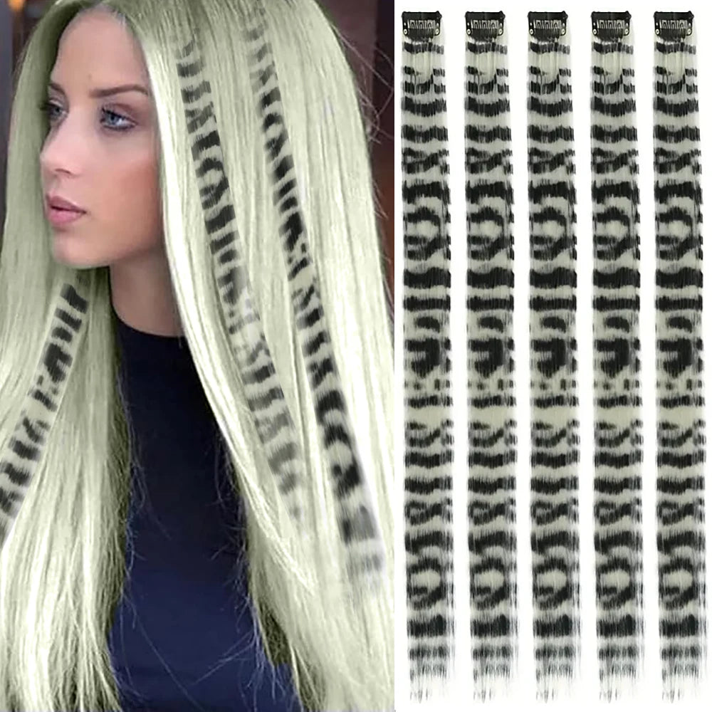 Stripe Printed Clip-in Hair Extensions for Parties - 17