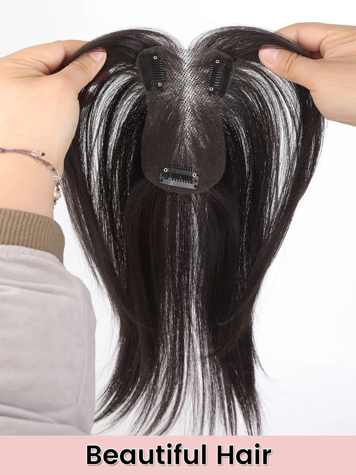 Clip-In Natural Middle Part Hair Bangs Topper for Volume and Style