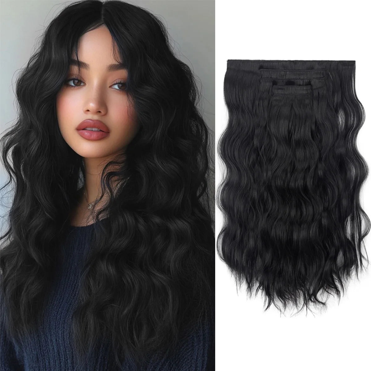 20-Inch Long Curly Clip-In Hair Extensions Set - 8
