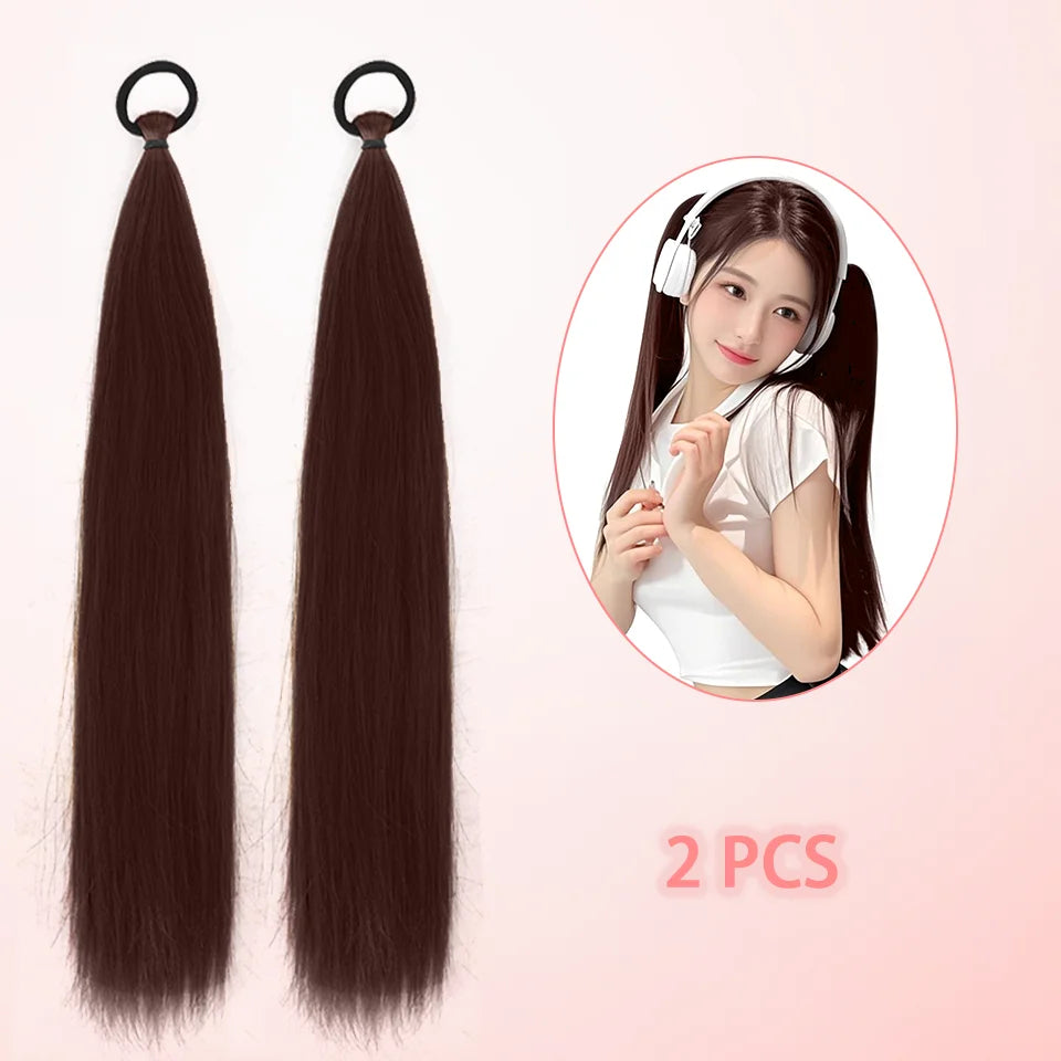 Synthetic Straight Black Ponytail Extensions for Instant Volume - 10
