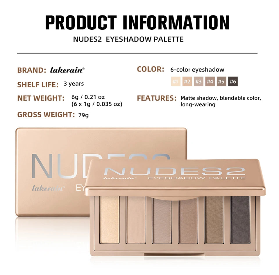 6-Color Matte Eyeshadow Palette with Professional Brush Set