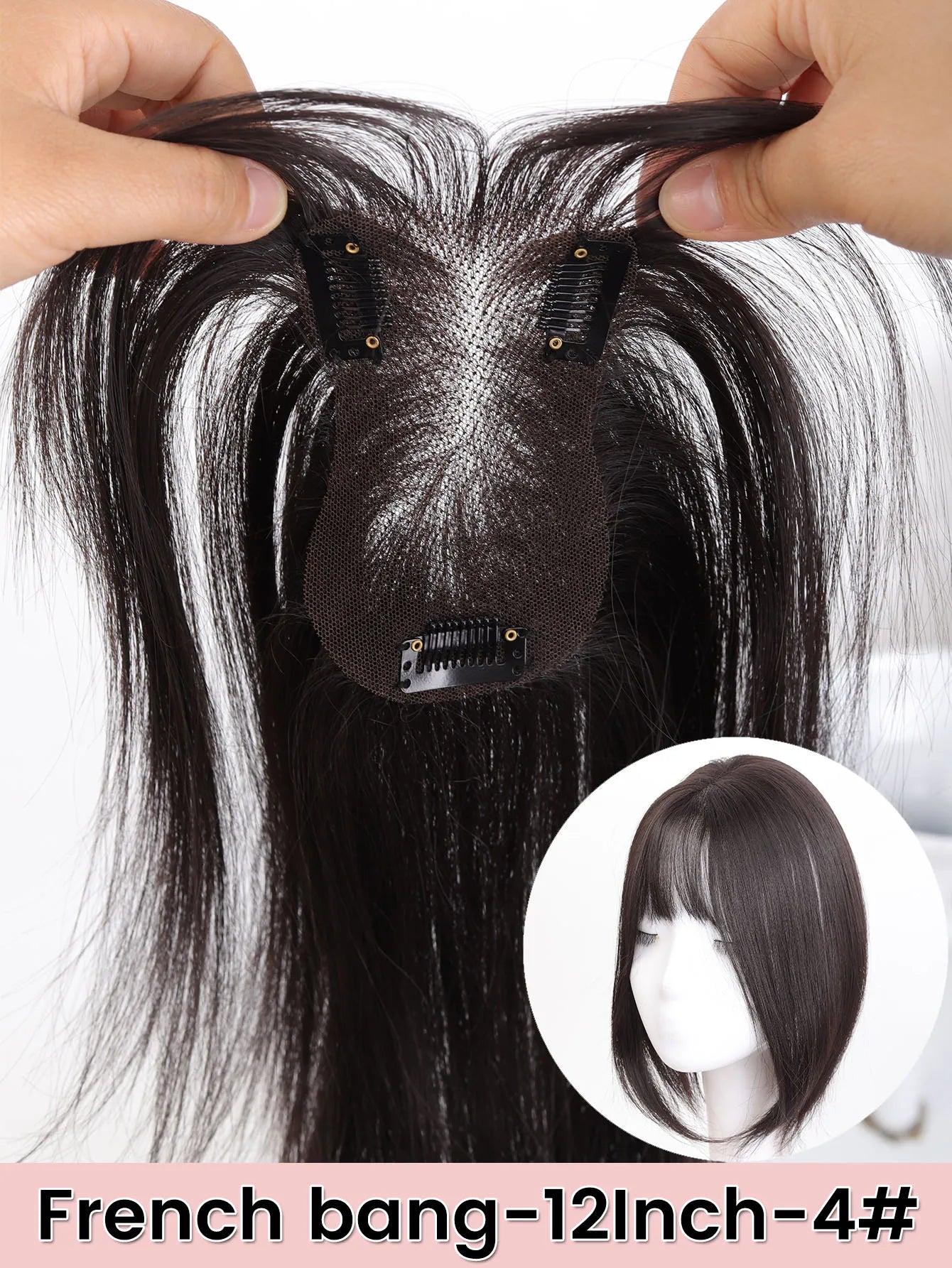 Clip-In Natural Middle Part Hair Bangs Topper for Volume and Style - 24