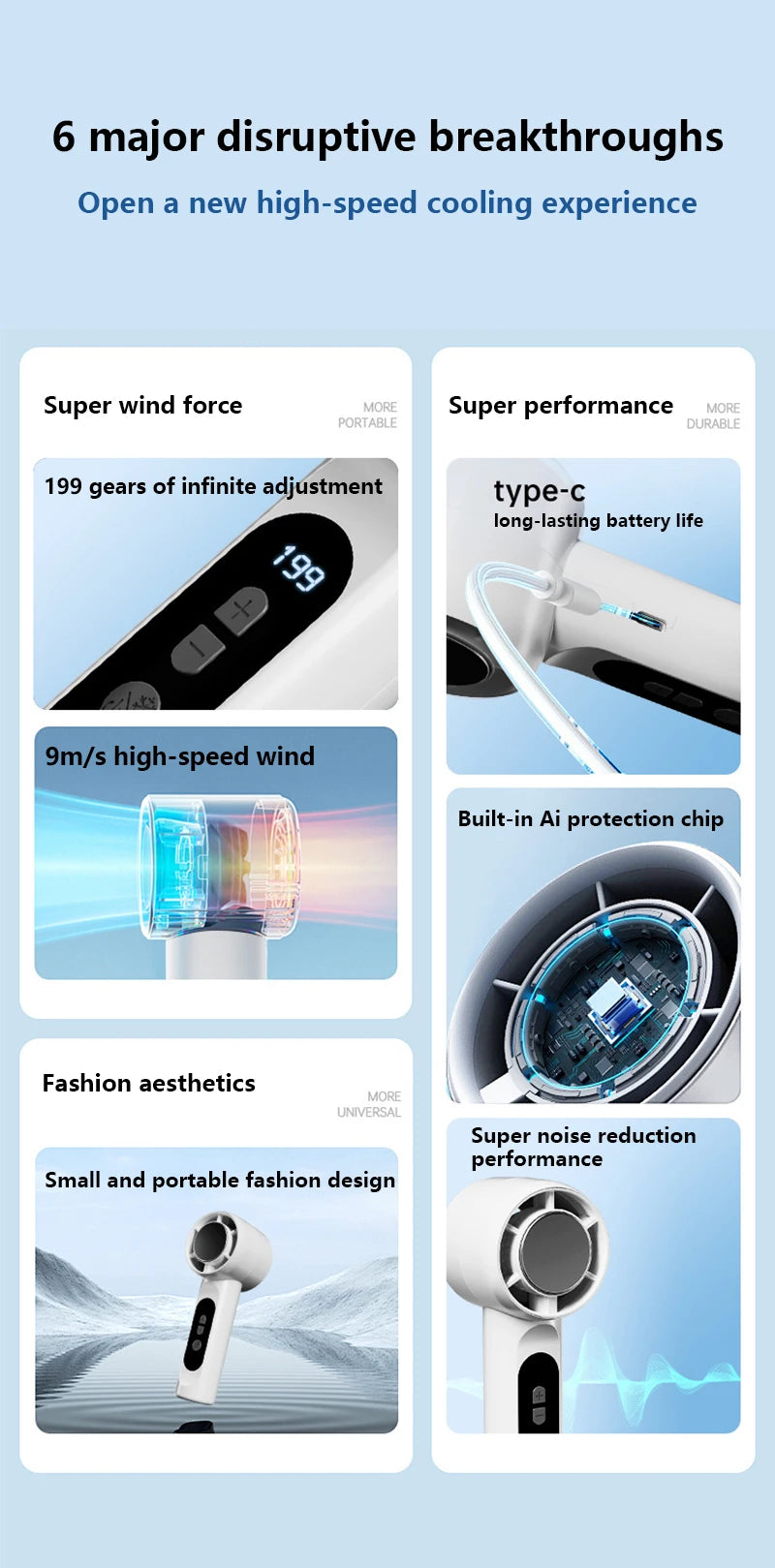 Portable Handheld Turbo Fan with Instant Ice Cooling and LED Display - 8