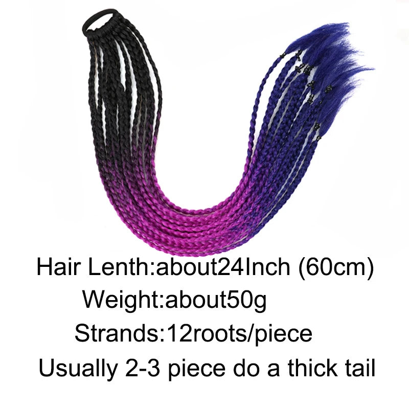 24-Inch Rainbow Braided Ponytail Extension for Vibrant Styles