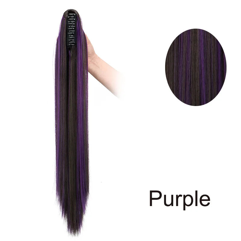 24-Inch Highlighted Claw Clip Ponytail Extension - 8