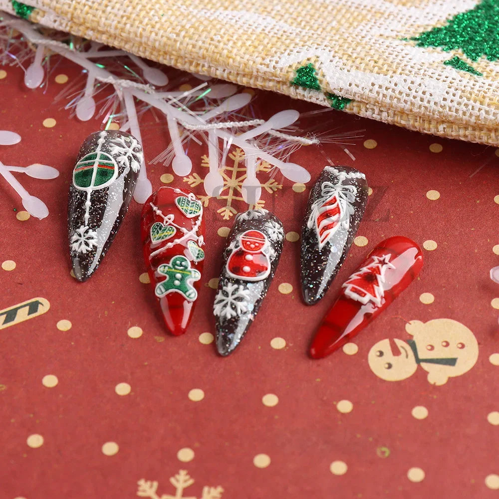 5D Embossed Christmas Nail Art Stickers for Winter Holiday Manicures - 3
