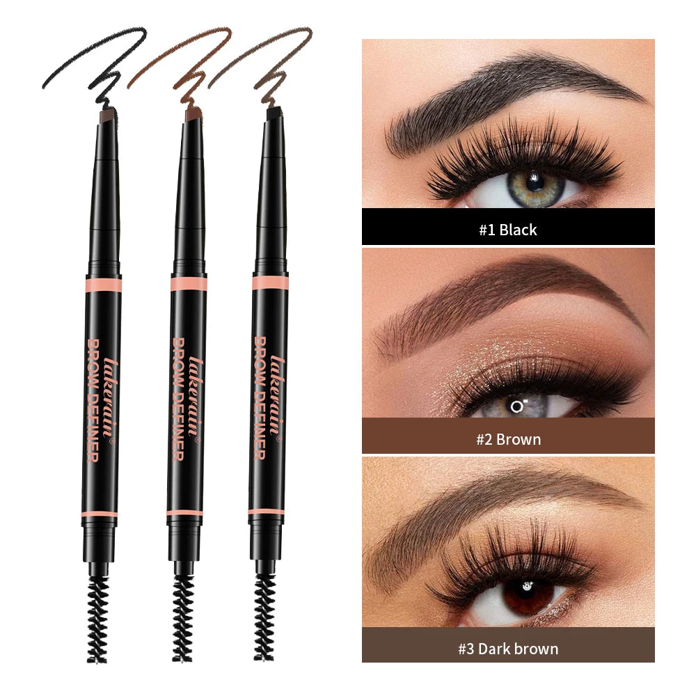 Waterproof Triangular Tip Eyebrow Pencil with Built-in Grooming Brush - 1