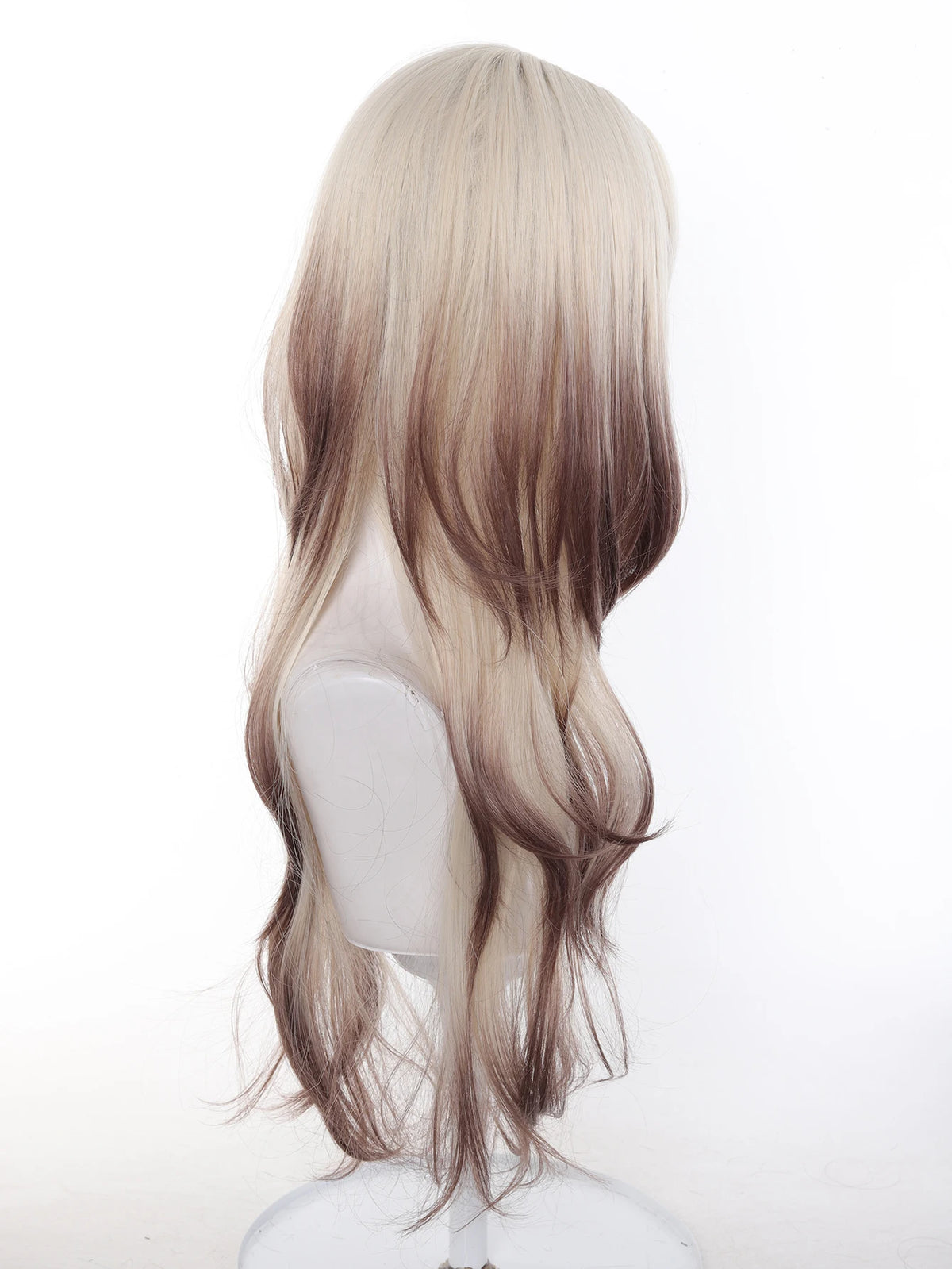 Long Ombre Blonde and Brown Synthetic Wig with Bangs for Daily Wear