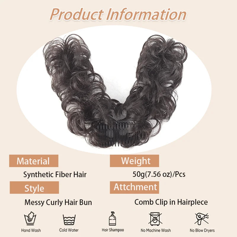 Messy Curly Hair Bun Clip-in Extension for Instant Volume - 8