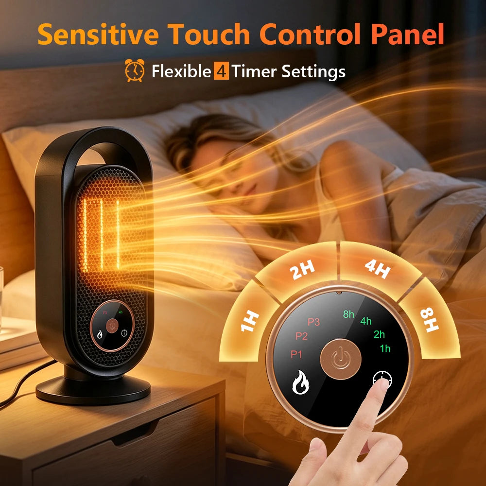Portable Electric Ceramic Desktop Heater with Adjustable Timer and Heat - 3