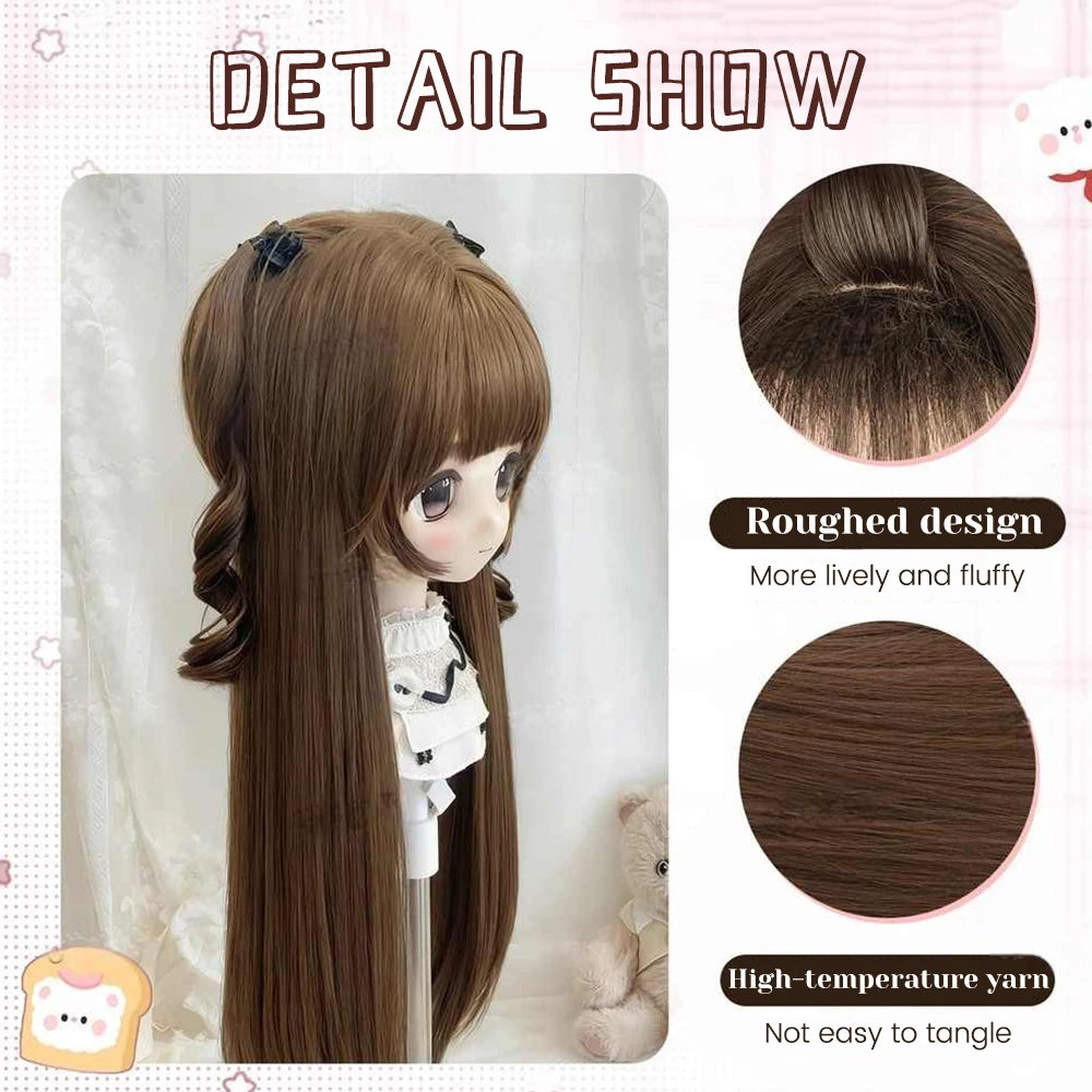 Long Curly Anime Cosplay Wig with Ponytails