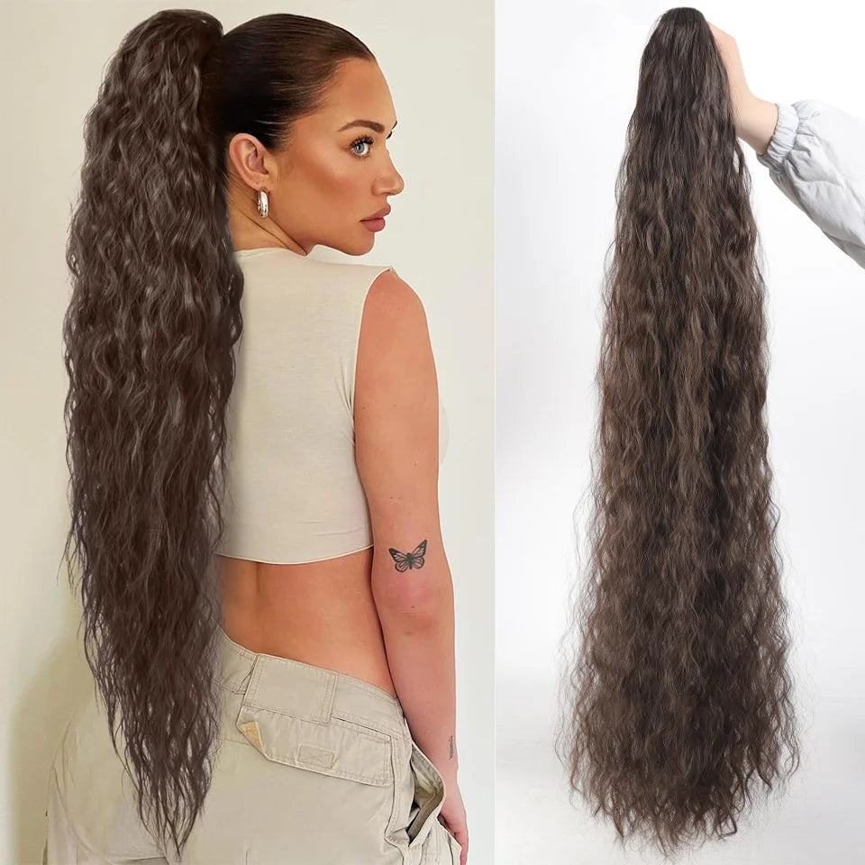 36 Inch Curly Wavy Drawstring Ponytail Extension - 12