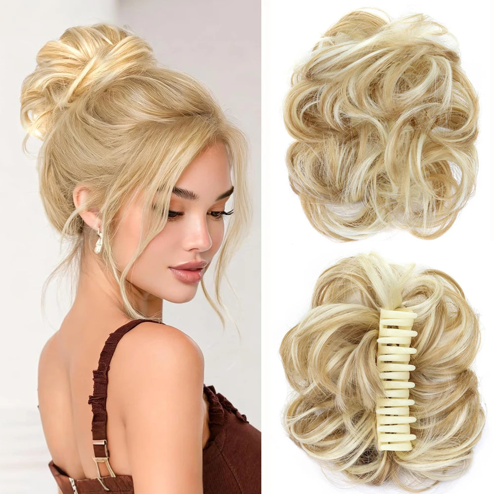 Messy Wavy Bun Hair Extension with Claw Clip for Instant Volume - 15