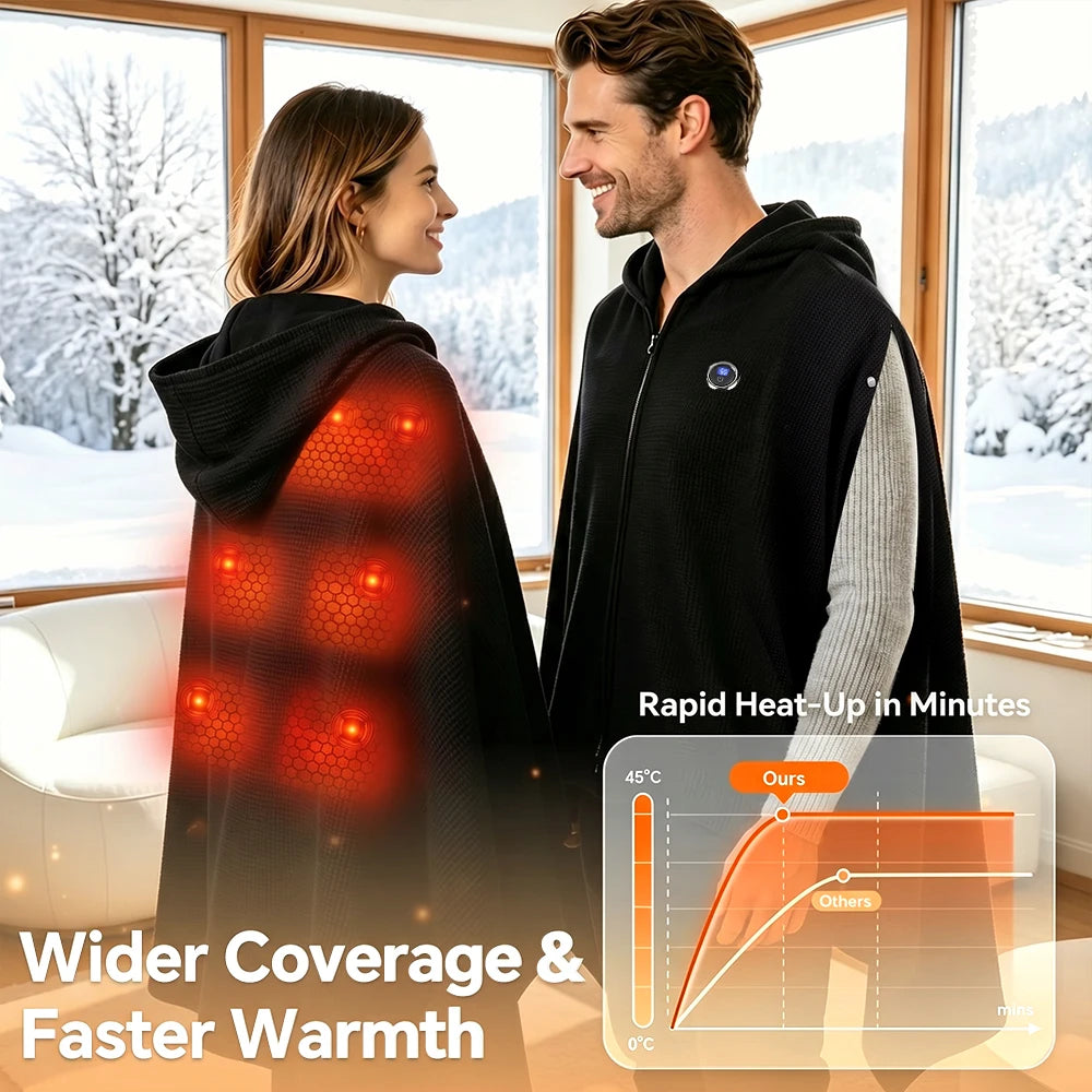 USB Powered Graphene Heated Hooded Shawl for Home and Office Comfort - 3