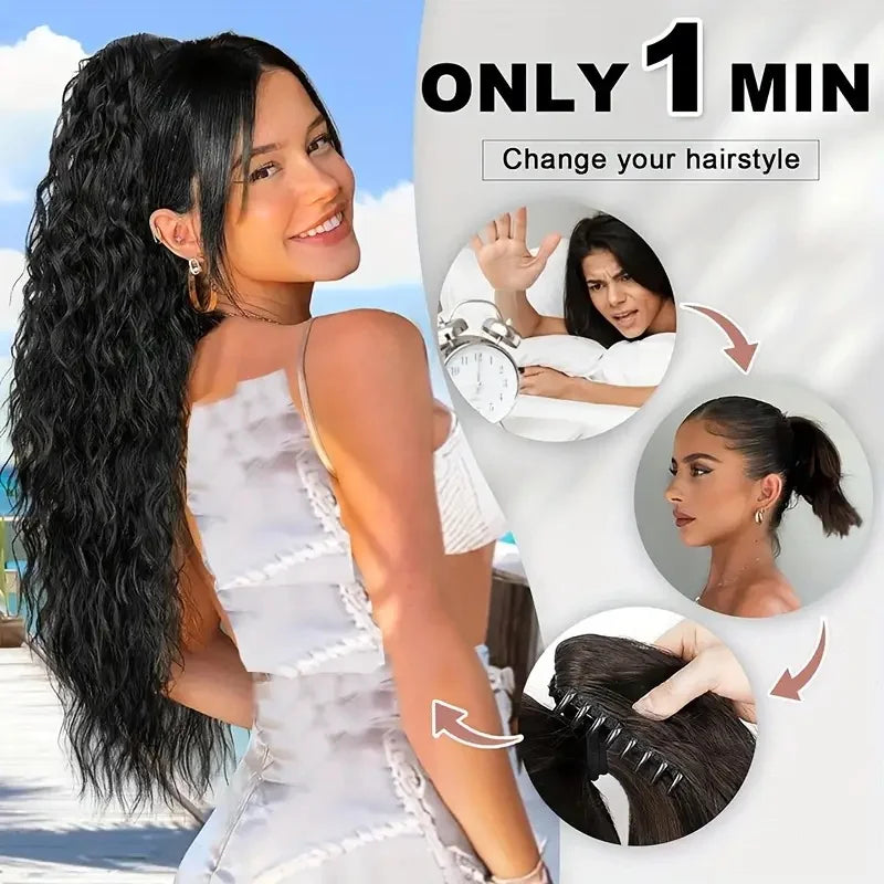 Water Wave Claw Clip Ponytail Extension for Effortless Messy Volume - 12