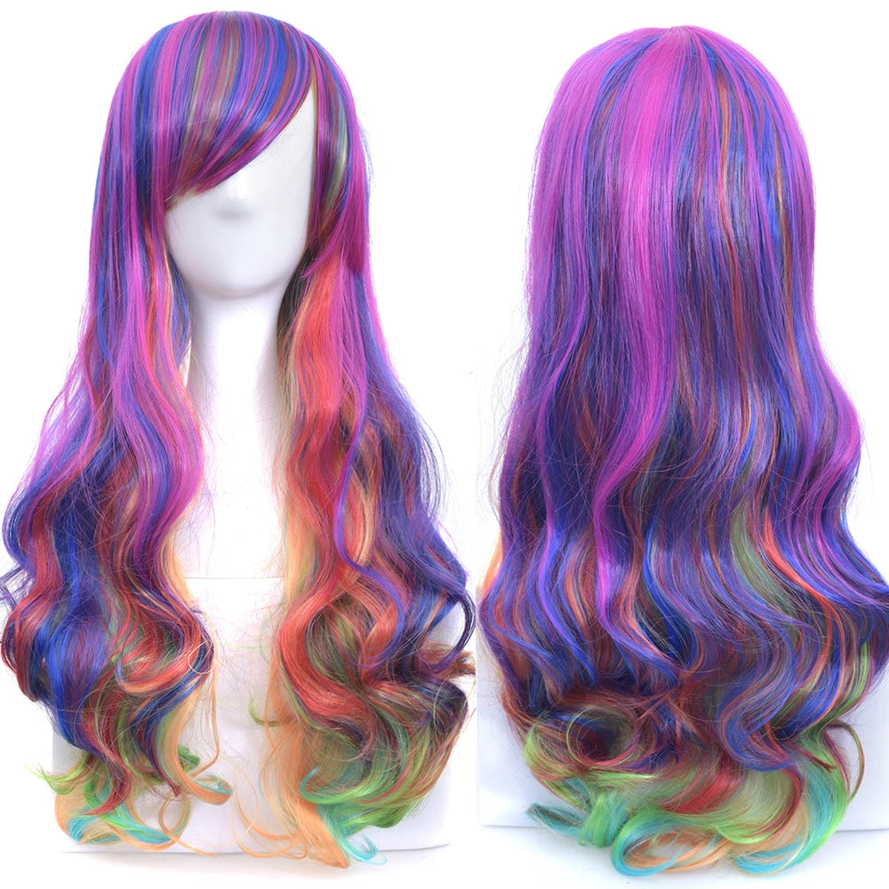 Long Ombre Rainbow Cosplay Wig with Bangs - 9
