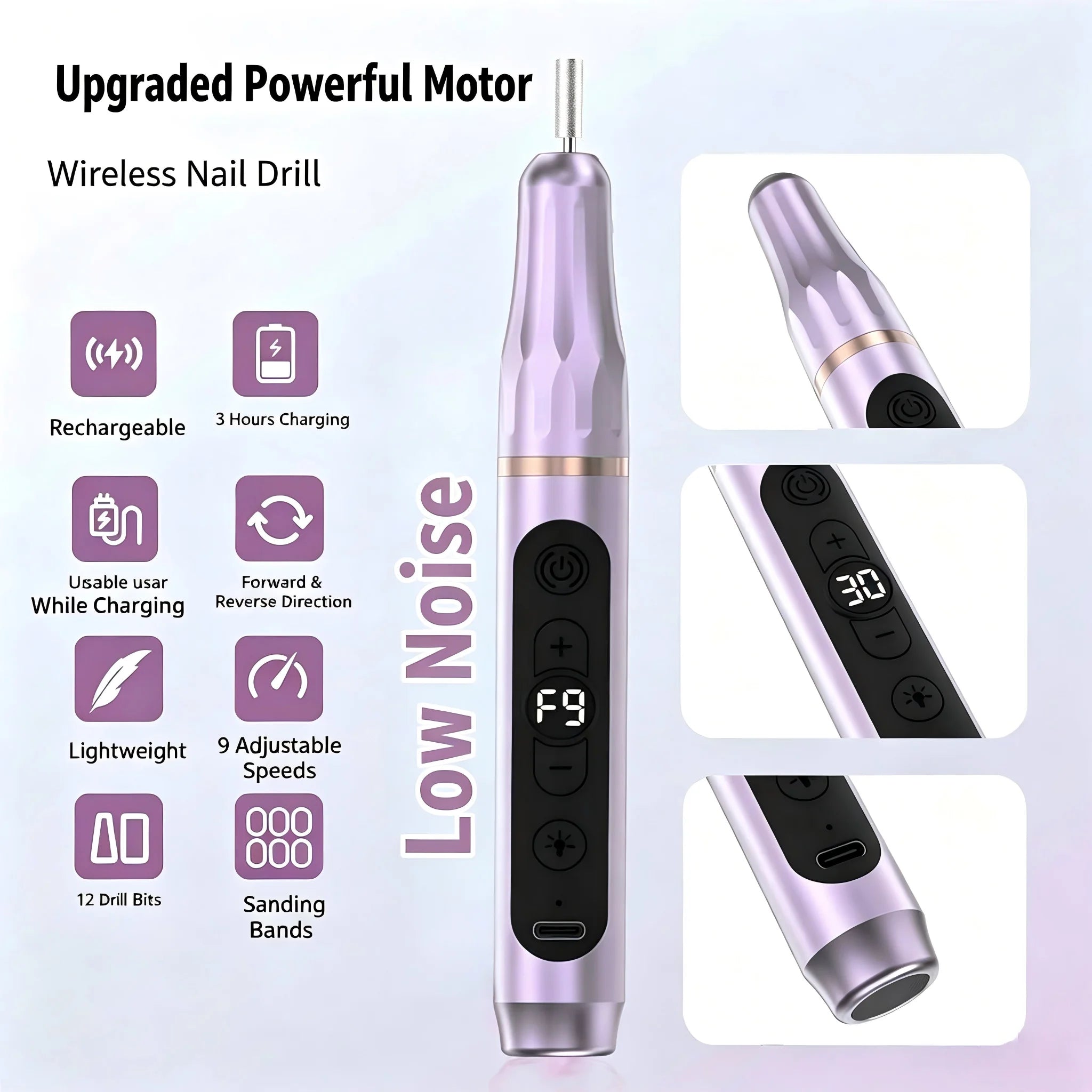 Professional Cordless Electric Nail File and Dryer Manicure Tool - 13