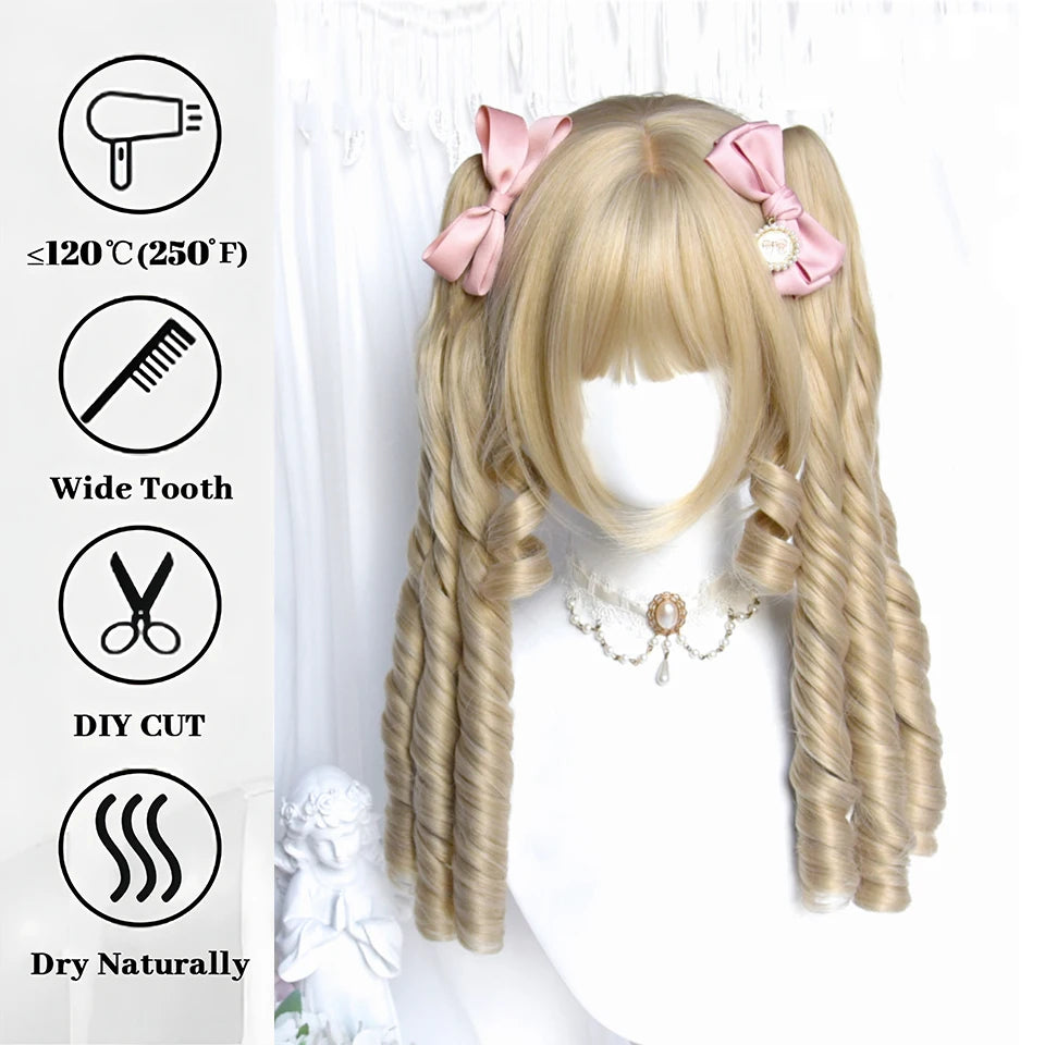 Long Wavy Blonde Cosplay Wig with Bangs - 5