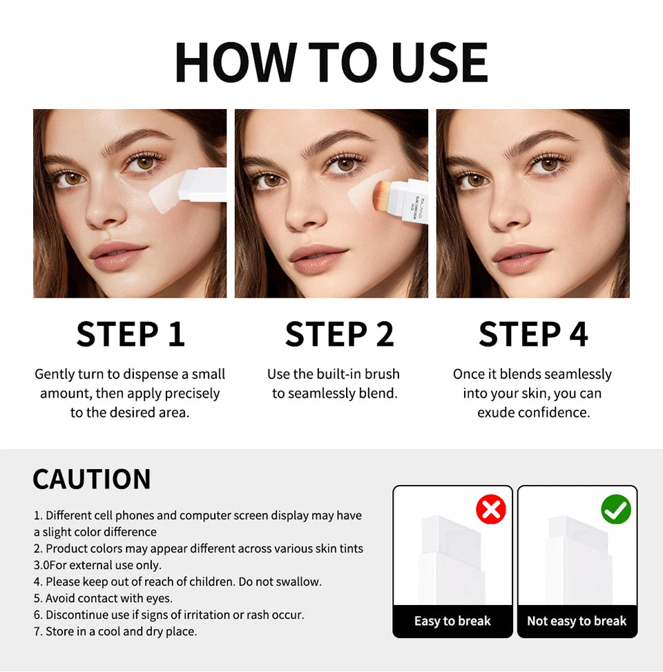 Color Changing Foundation Stick with Built-in Brush for Flawless Skin