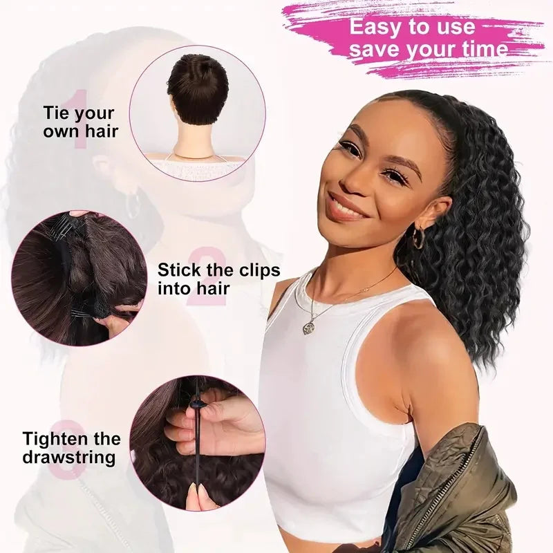18-Inch Kinky Curly Drawstring Ponytail Hair Extension - 11