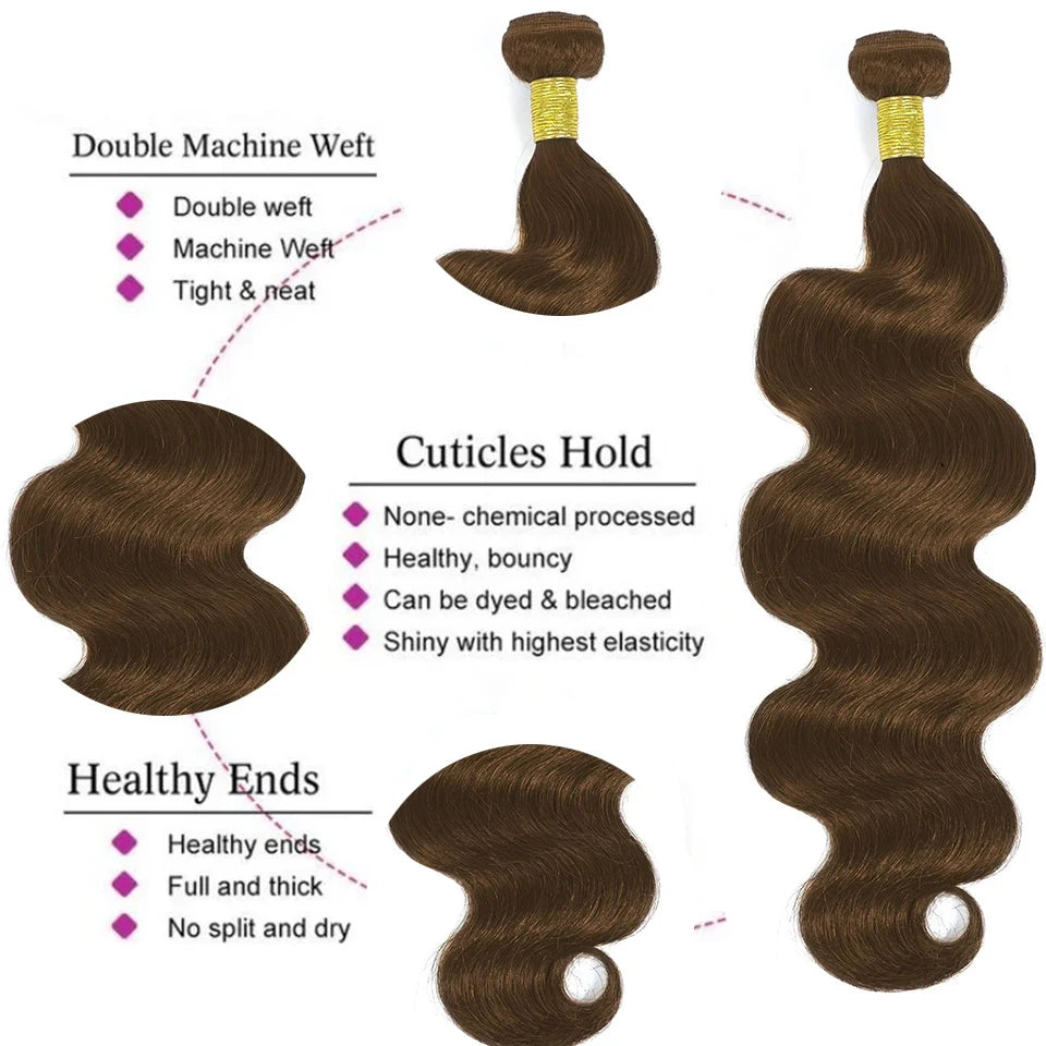 Chocolate Brown Body Wave Human Hair Bundles - 5