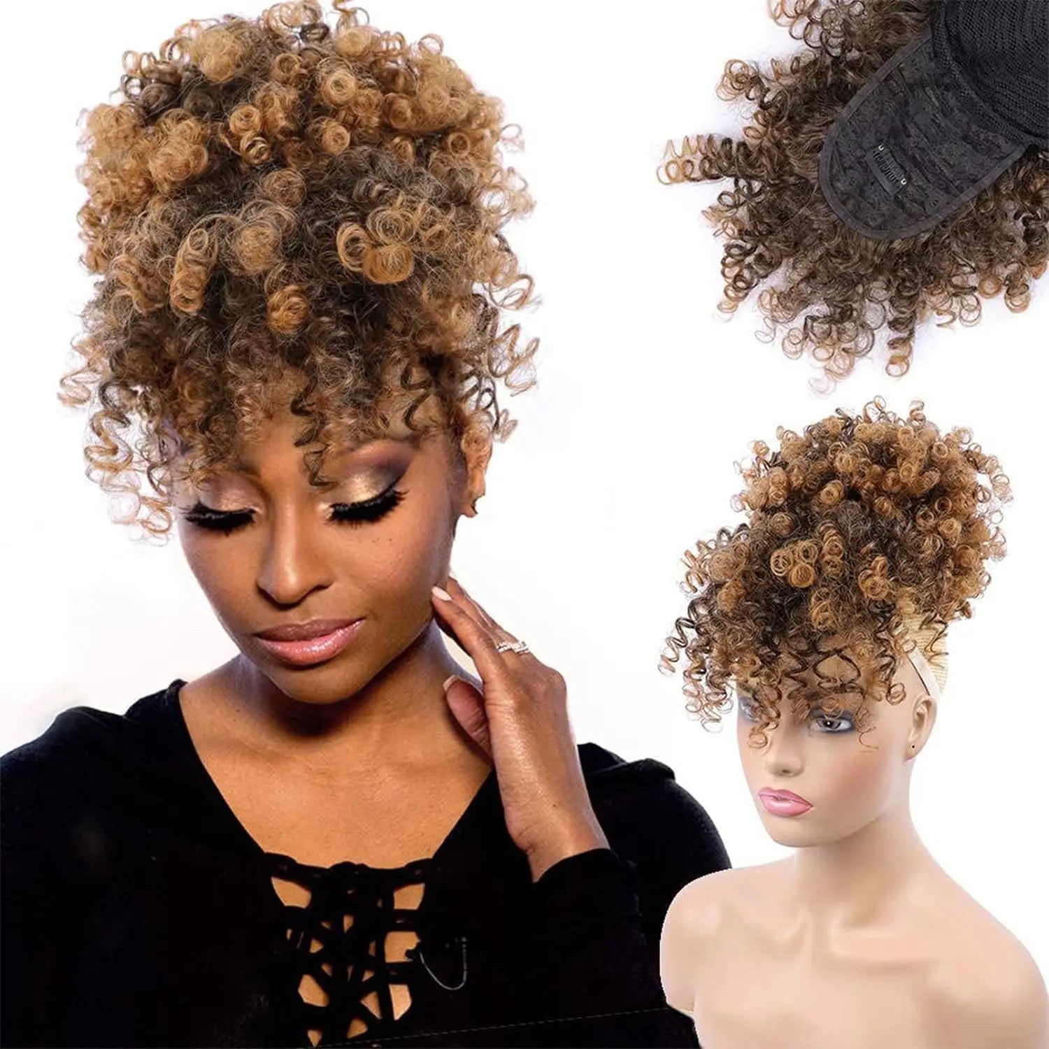 Curly Afro Puff Ponytail Extension with Bangs - 20